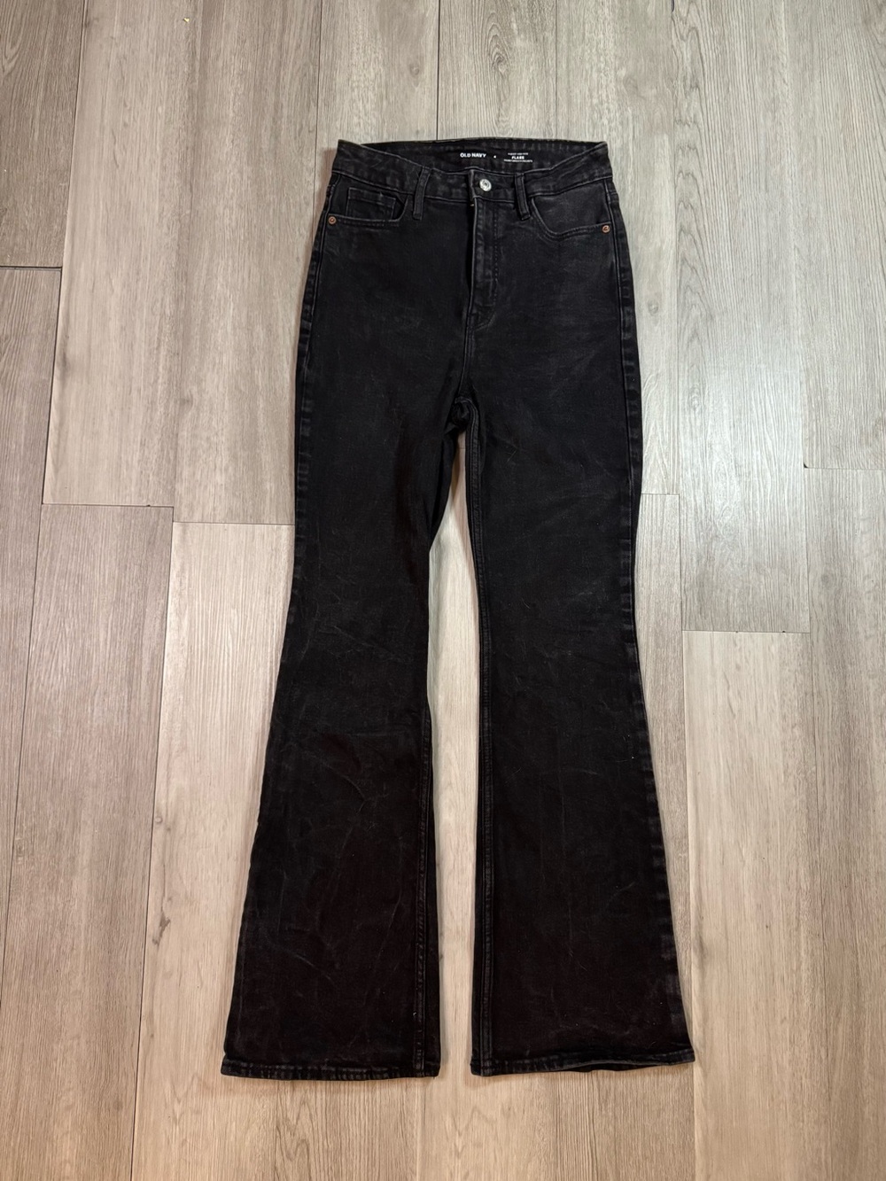 Old Navy Women Black Higher High Rise Flare Jeans Stretch 5-Pocket size 4